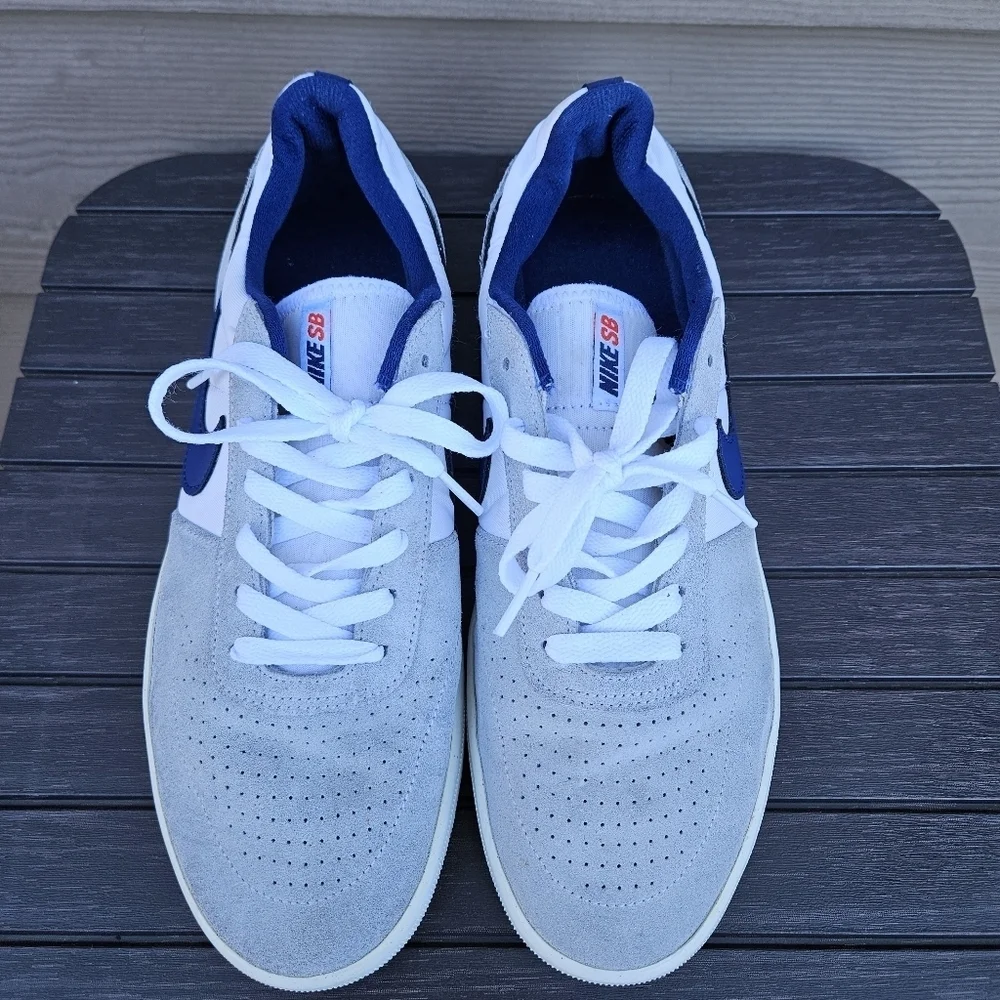 Nike Heritage Vulc SB White Gray Deep Royal Blue Shoes Mens Sneakers Size 9.5